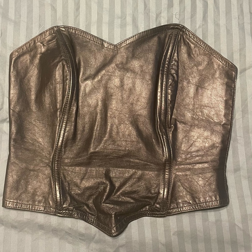 Judy’s 80s Vintage Real Leather Boned Bustier corset zipper crop top festival
